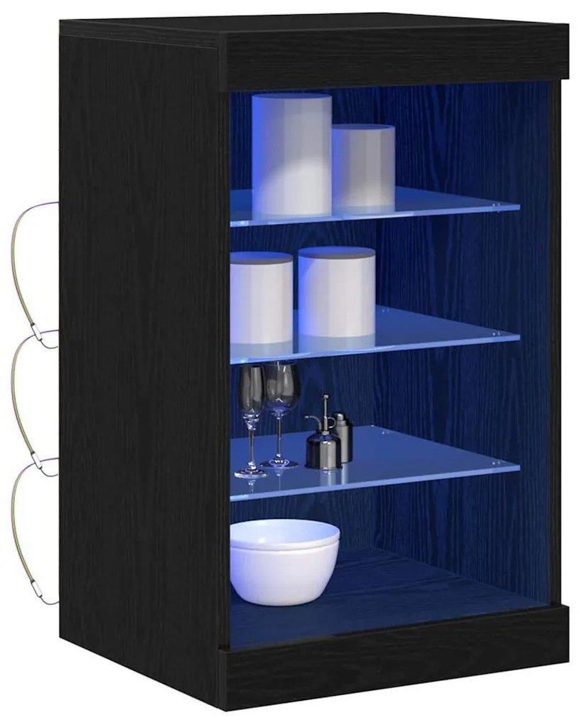 Széf LED -es lámpákkal Fekete tölgy 41 x 37 x 67 cm Faanyag