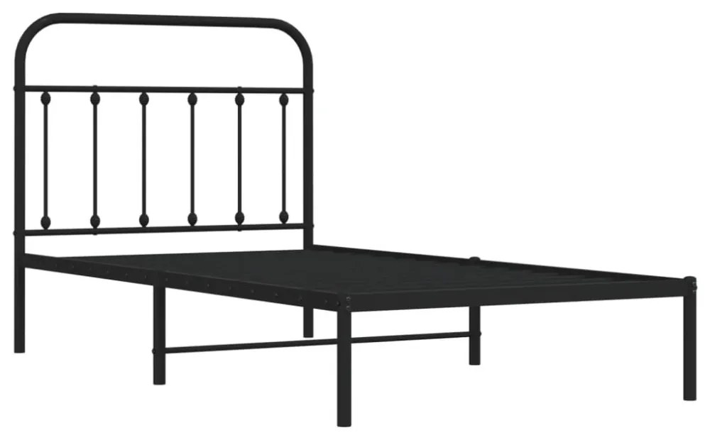 fekete fém ágykeret fejtámlával 100 x 190 cm