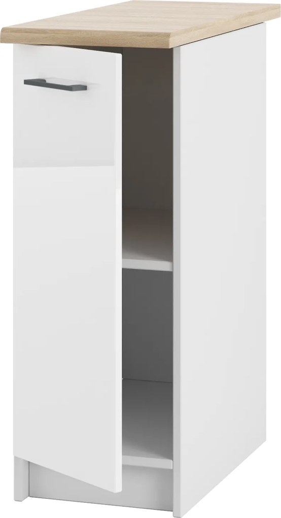 Konyhaszekrény Álló Alsó Fehér Akril Asztallappal Fényes Keskeny 30x86 CM