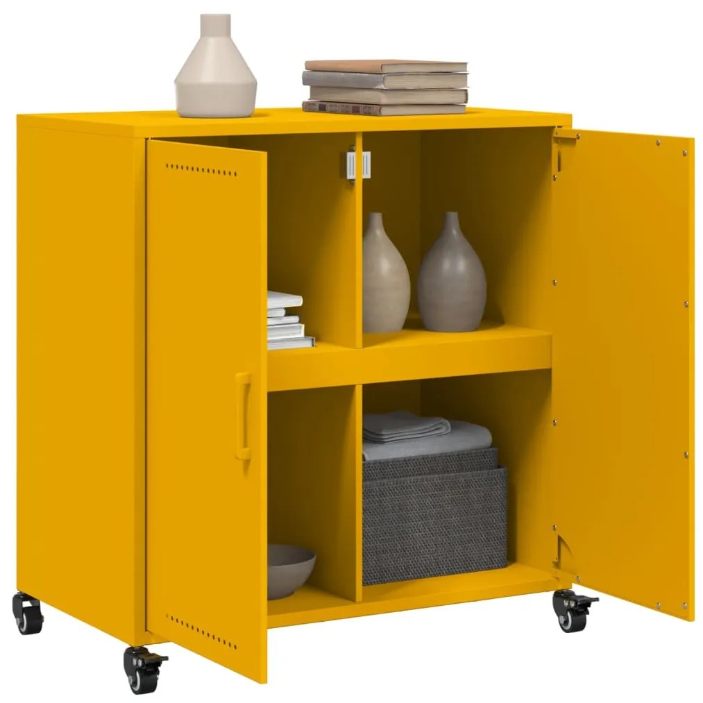 mustársárga acél tálalószekrény 68x39x72 cm