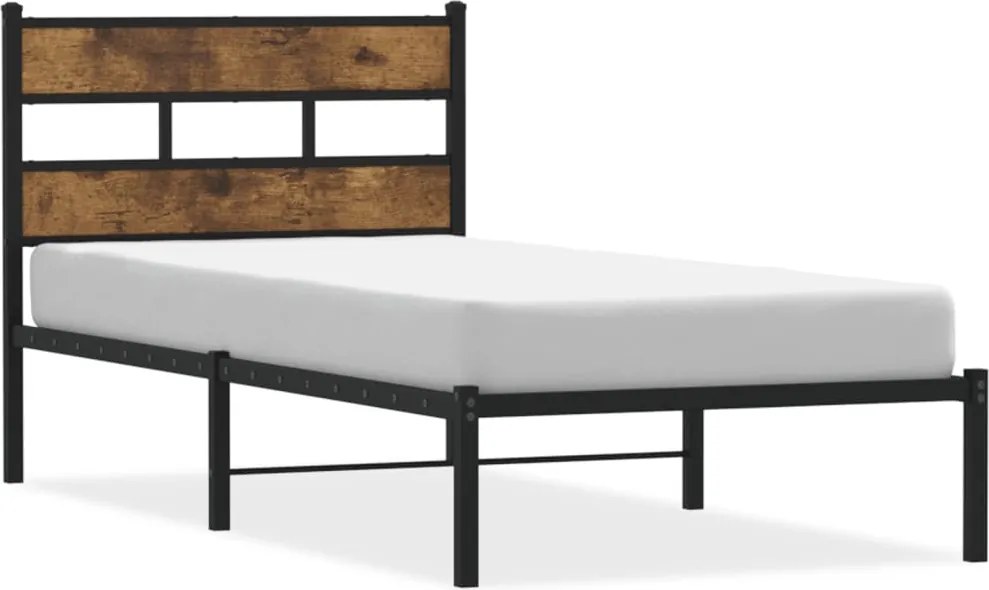 vidaXL füstös tölgy színű fém ágykeret matrac nélkül 107 x 203 cm