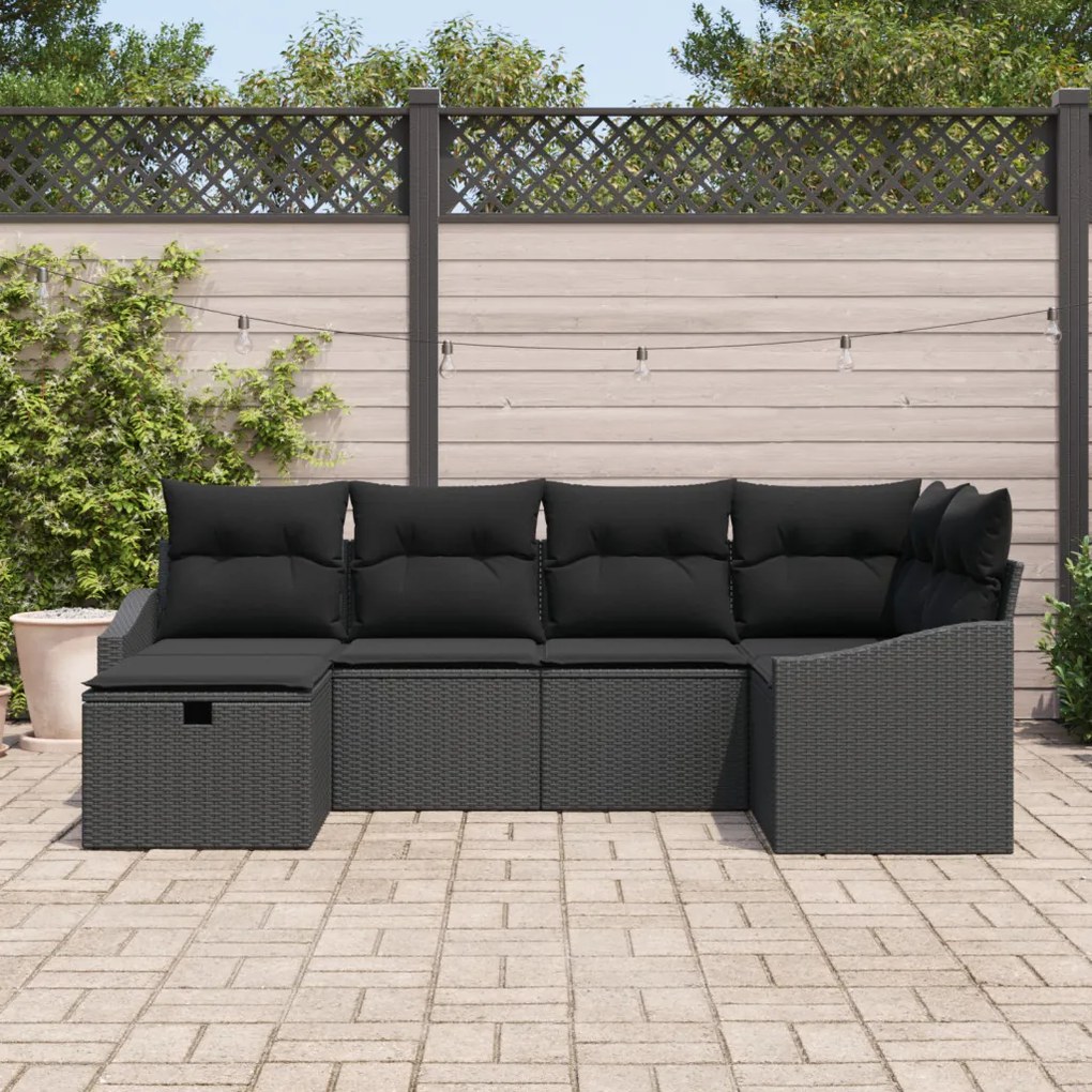 6 darabos Kertibútor szett párnákkal Fekete Poly Rattan