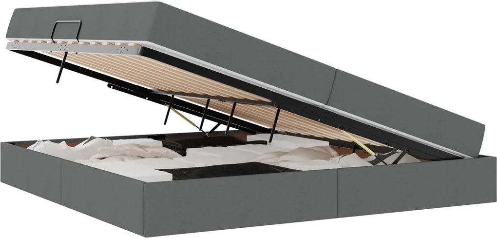 vidaXL Ágy tárolóval és matraccal Sötétszürke 200 x 200 cm Poliészter