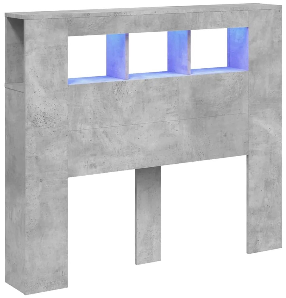 betonszürke szerelt fa LED-es fejtámla 120x18,5x103,5 cm