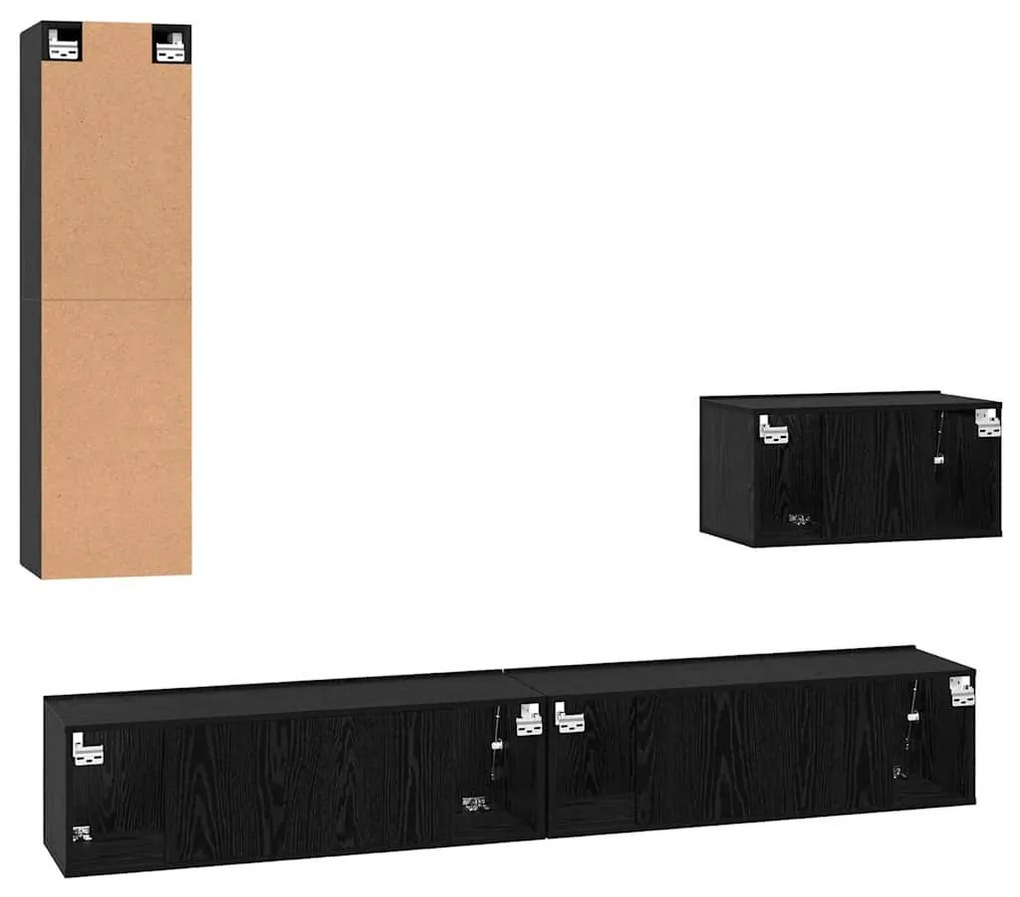 Fali TV Szekrény 4 pcs Musta tammi 200 x 30 x 30 cm Műanyag Fa