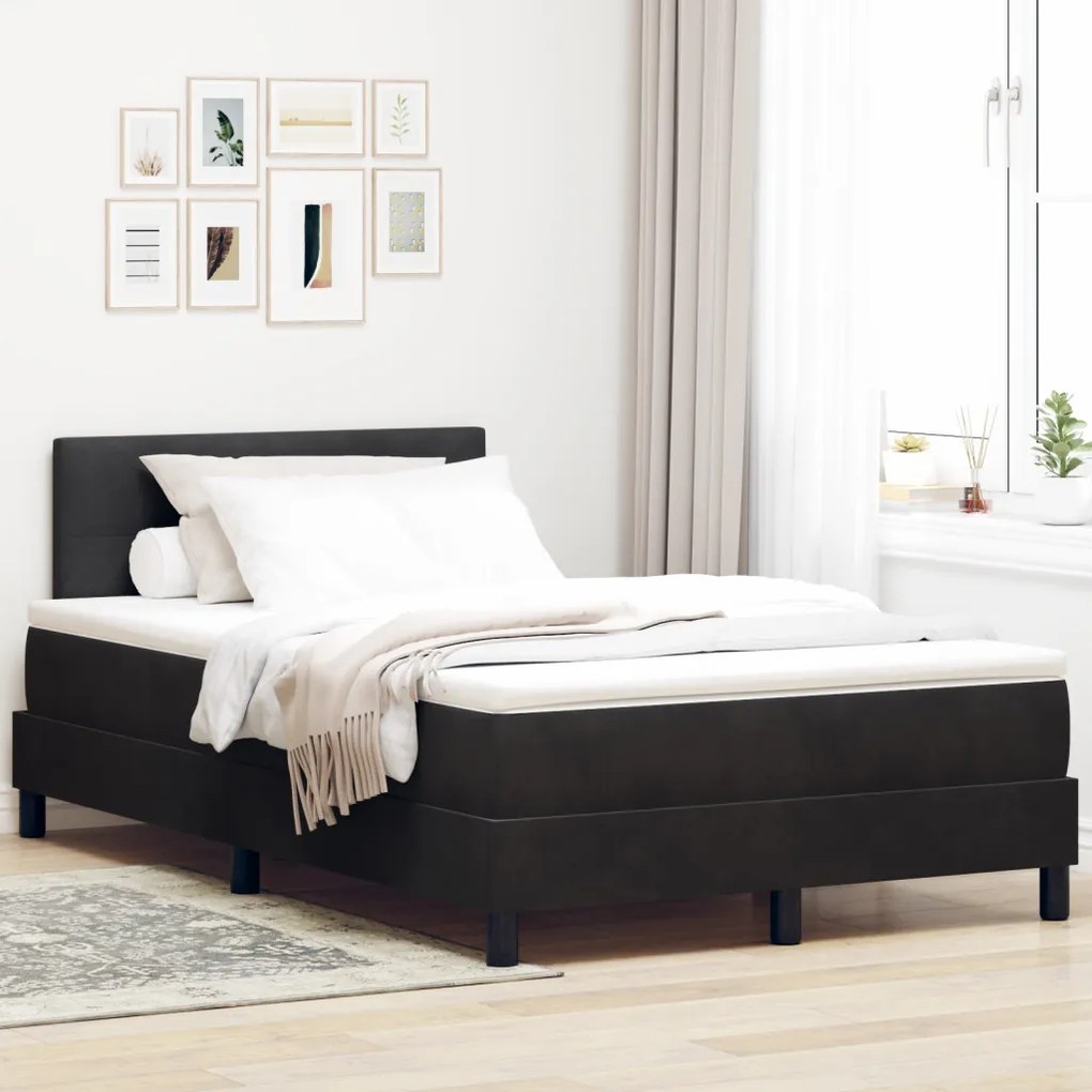 Boxspring ágy matraccal Fekete Kicsi dupla Bársony