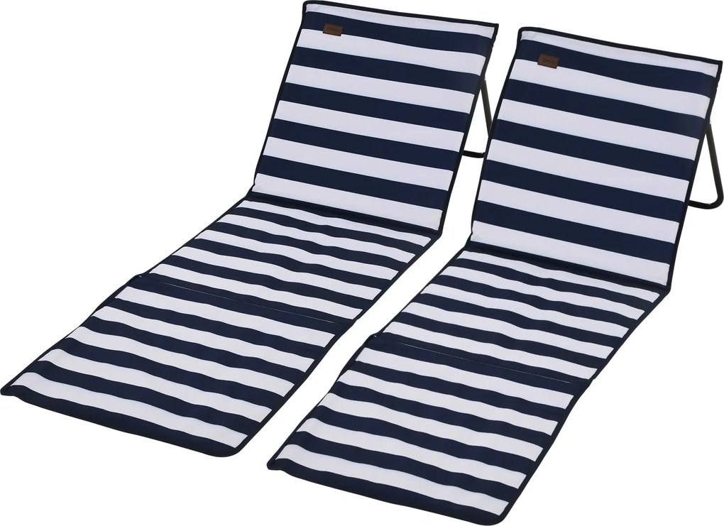 Outsunny 2 db-os Strandmatrac, Összecsukható Strandszék Hordtáskával, Dőlhető Pihenőszék Állítható Háttámlával, Napozóágy 110 kg Teherbírás, Strandmat