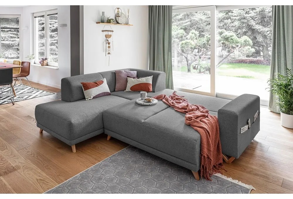 Szürke kinyitható-tárolóhelyes sarokkanapé (bal oldali-L alakú) Classy Sophie – Miuform