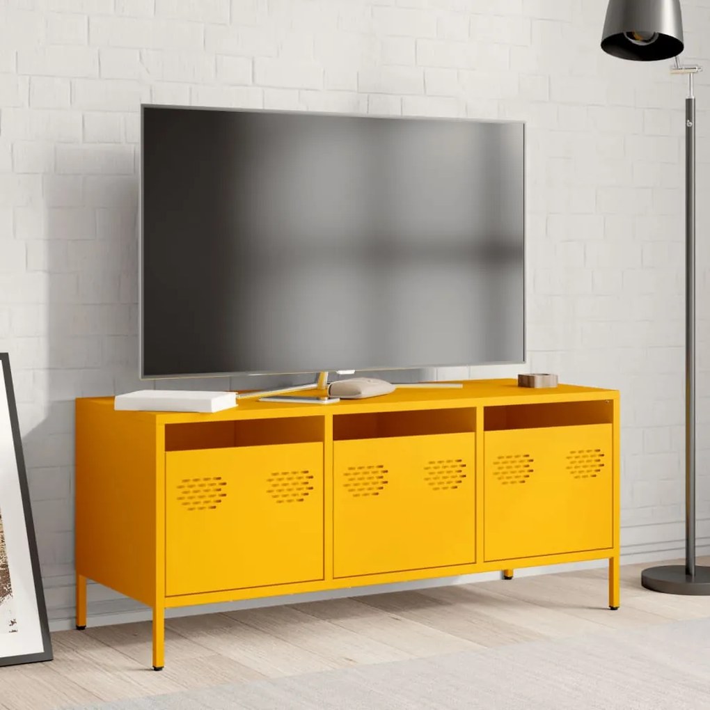 mustársárga hidegen hengerelt acél TV-szekrény 101,5x39x43,5 cm