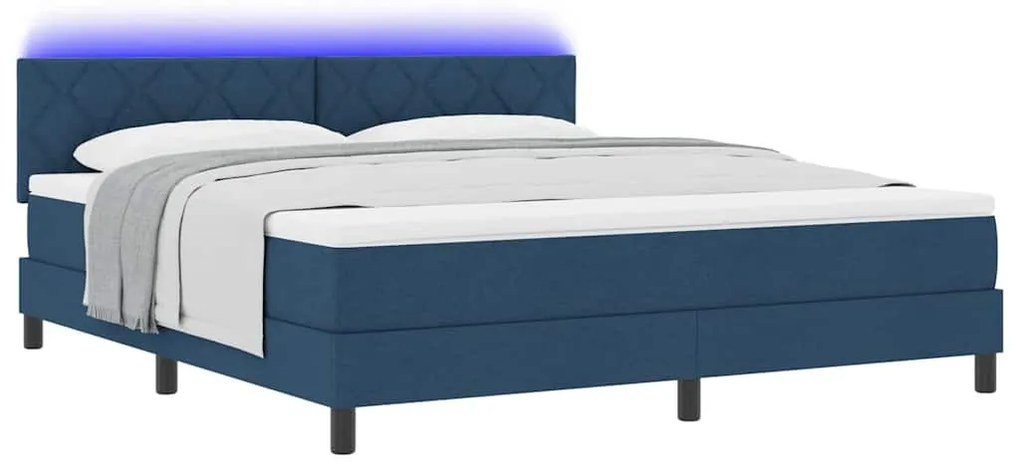 Boxrugós ágy matracmal fejtámlával Kék 180 x 200 cm szövet