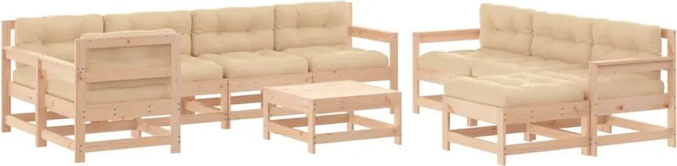 vidaXL 10 részes tömör fa kerti ülőgarnitúra párnával