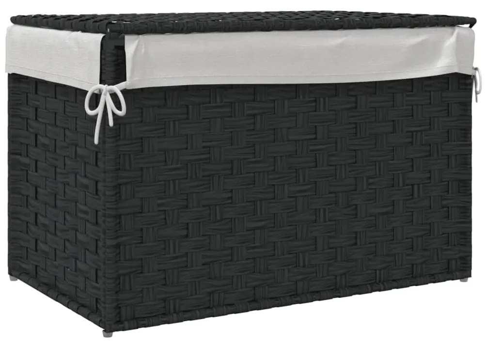 fekete polyrattan szennyeskosár fedéllel 55,5 x 35 x 34 cm