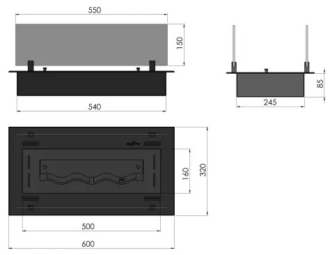 InFire - Beépített BIO kandalló 8,5x60 cm 3,5kW fekete
