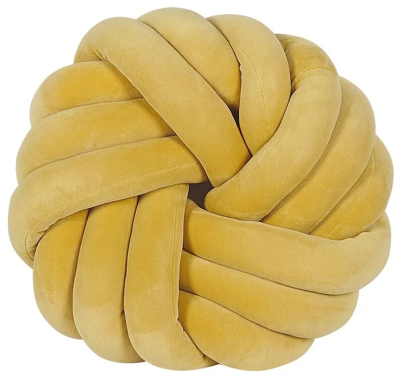 Sárga bársony csomópárna 30 x 30 cm AKOLA Beliani