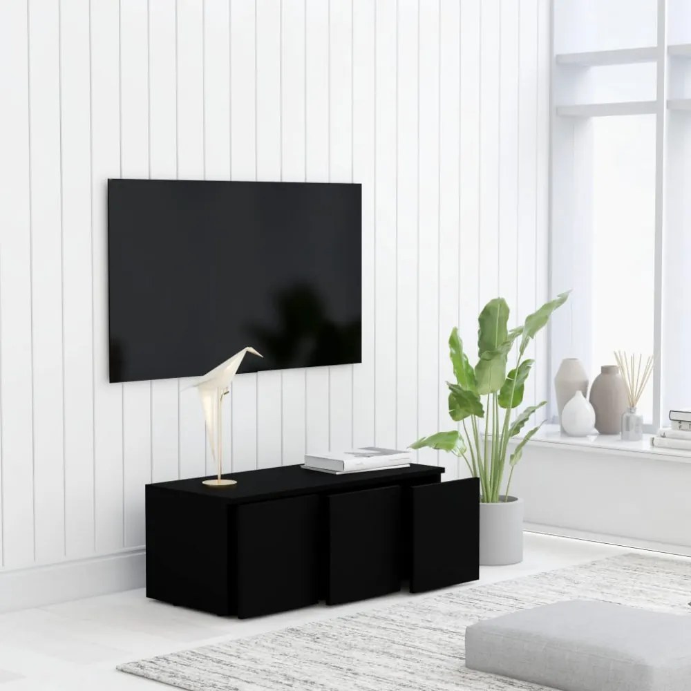 fekete szerelt fa TV-szekrény 80 x 34 x 30 cm