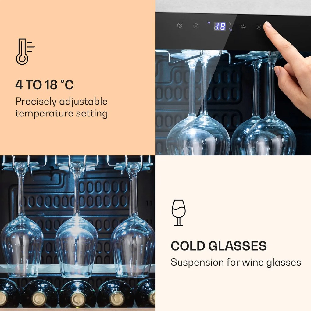 Klarstein Vinamour 46 Uno, borhűtő, 155 liter, 46 palack, 4-18 °C, 1 zóna,rozsdamentes acél