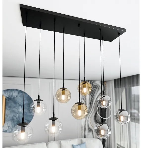 Csillár zsinóron COSMO 9xE14/10W/230V fekete/szürke/bézs/átlátszó