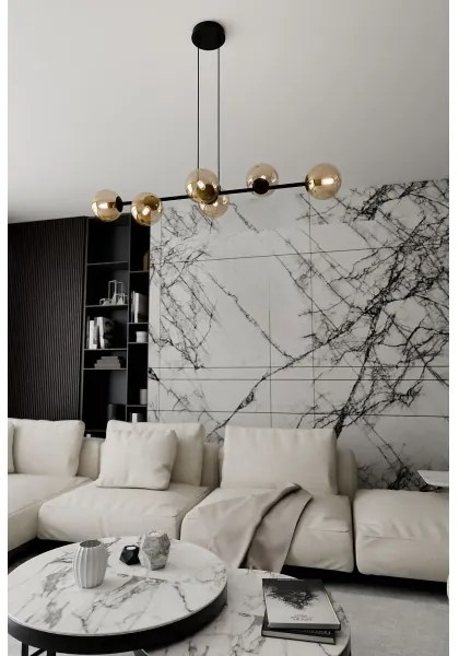 Csillár zsinóron ROSSI 6xE14/10W/230V fekete/bézs