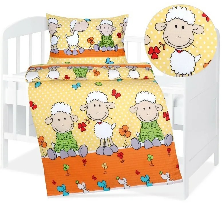 Bellatex Baby krepp ágynemű Agata Sheep sárga 90 x 135 cm, 45 x 60 cm,