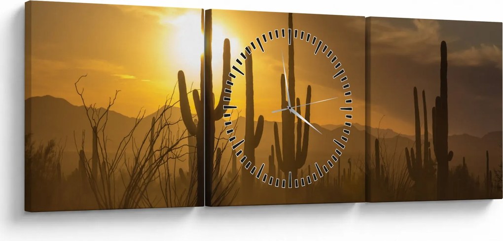 Kép - Saguaro kaktuszok (órával) (90x30 cm)