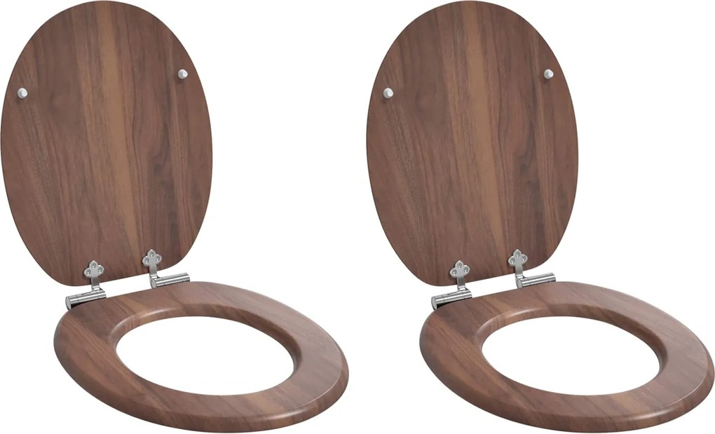 vidaXL Lágy záródású WC ülőke 2 pcs Barna 44 x 38 cm MDF lap