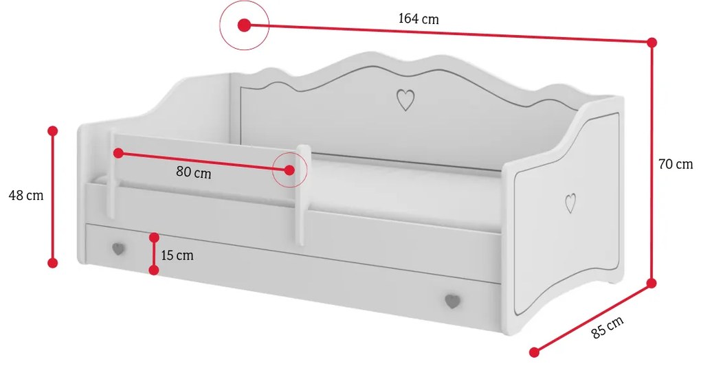 MEKA B gyerekágy + matrac, 80x160, fehér/rózsaszín