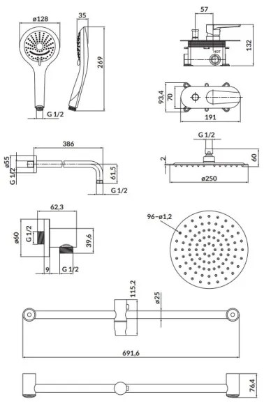 Cersanit S952-011 MODUO zuhanyszett falba építhető csapteleppel, króm