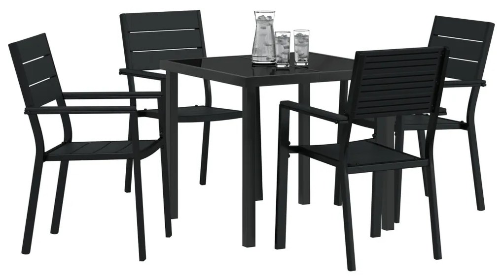 5 Darabos Kerti Étkező Szett Fekete HDPE