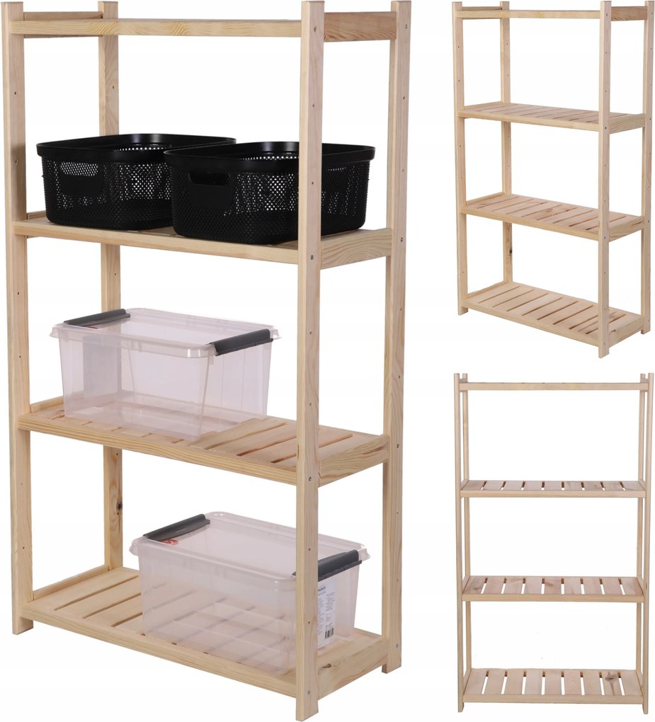 Fa kamrapolc 4 polcos fenyő állvány 124,2x70x33 cm Nagy Eco
