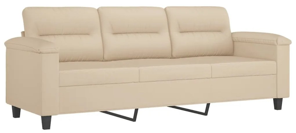 3 személyes krémszínű mikroszálas szövetkanapé párnákkal 180 cm