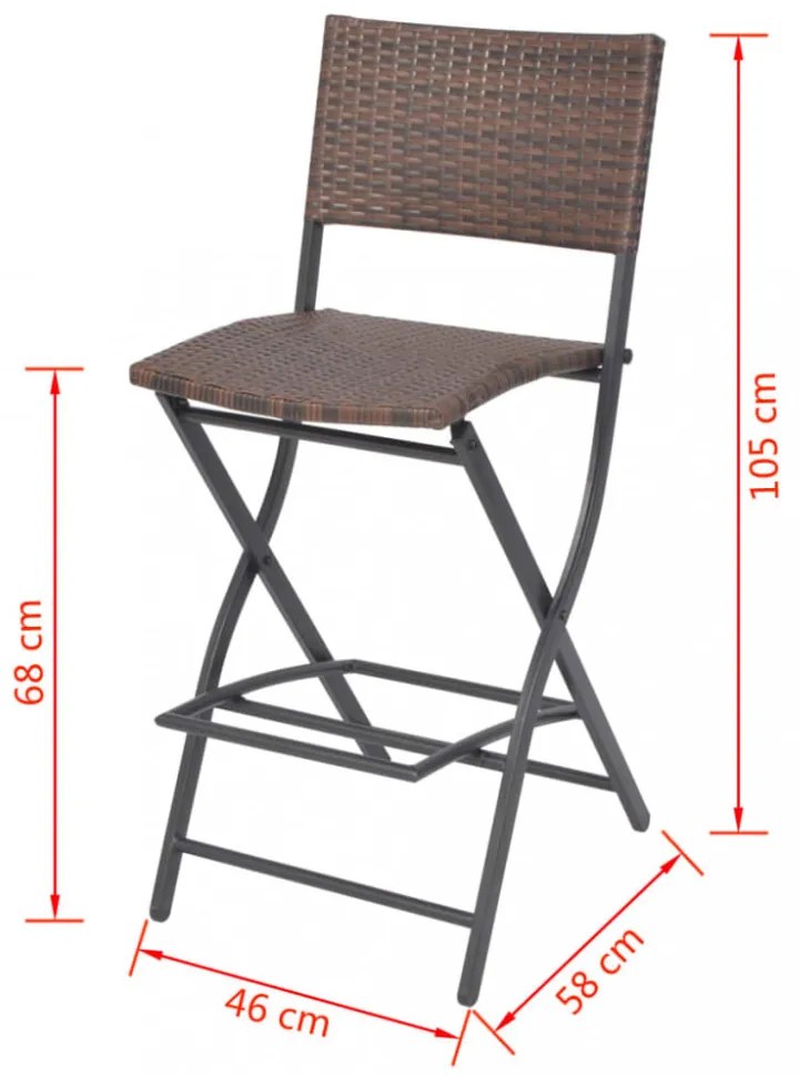 7-részes barna kerti polyrattan/acél összecsukható étkezőszett