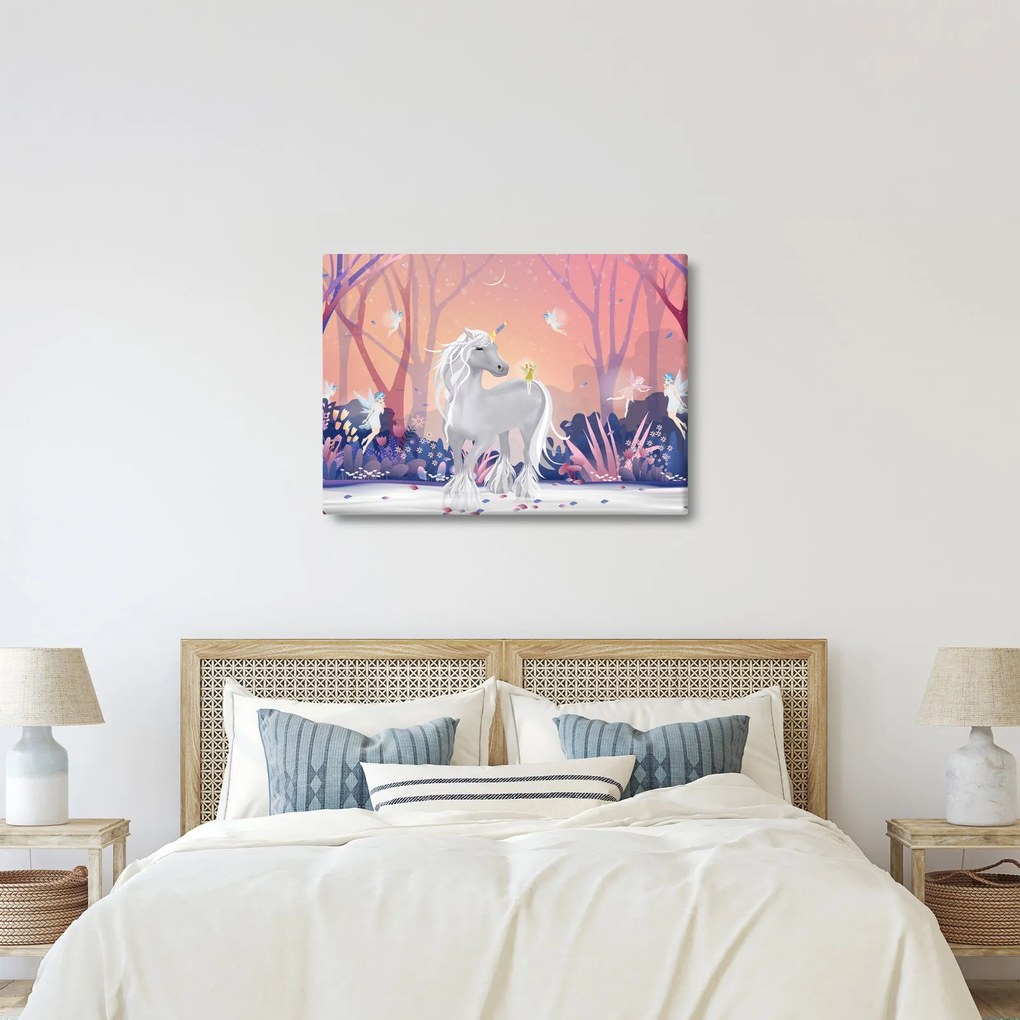 Kép - egyszarvú alatt egy varázslatos erdőben (70x50 cm)