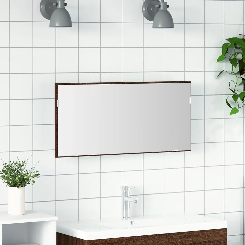 Fürdőszoba Tükörszekrény LED Fénnyel Barna Tölgy 80x37 cm