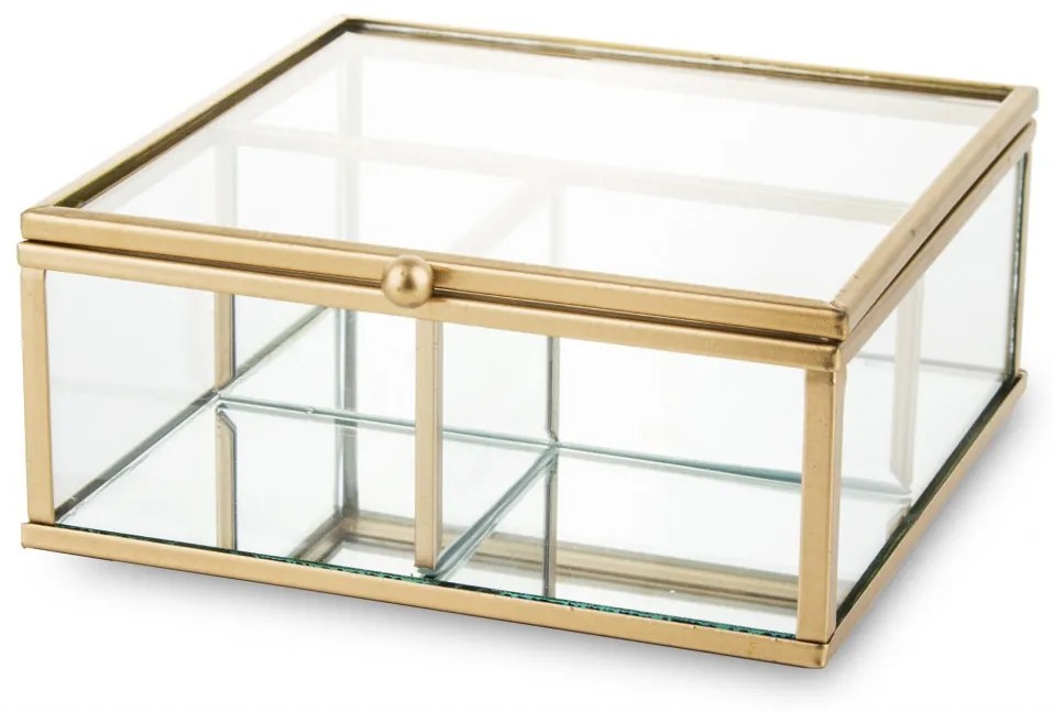 Casablanca design üvegezett fém keretes osztott ékszeres ládika fedéllel 6x13,5x14,5cm