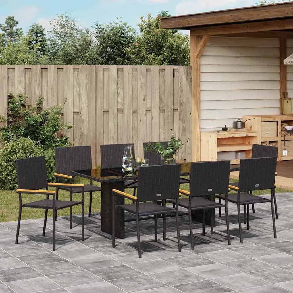 Kert étkező szett 9 pcs Fekete 190 x 80 x 75 cm polirattan
