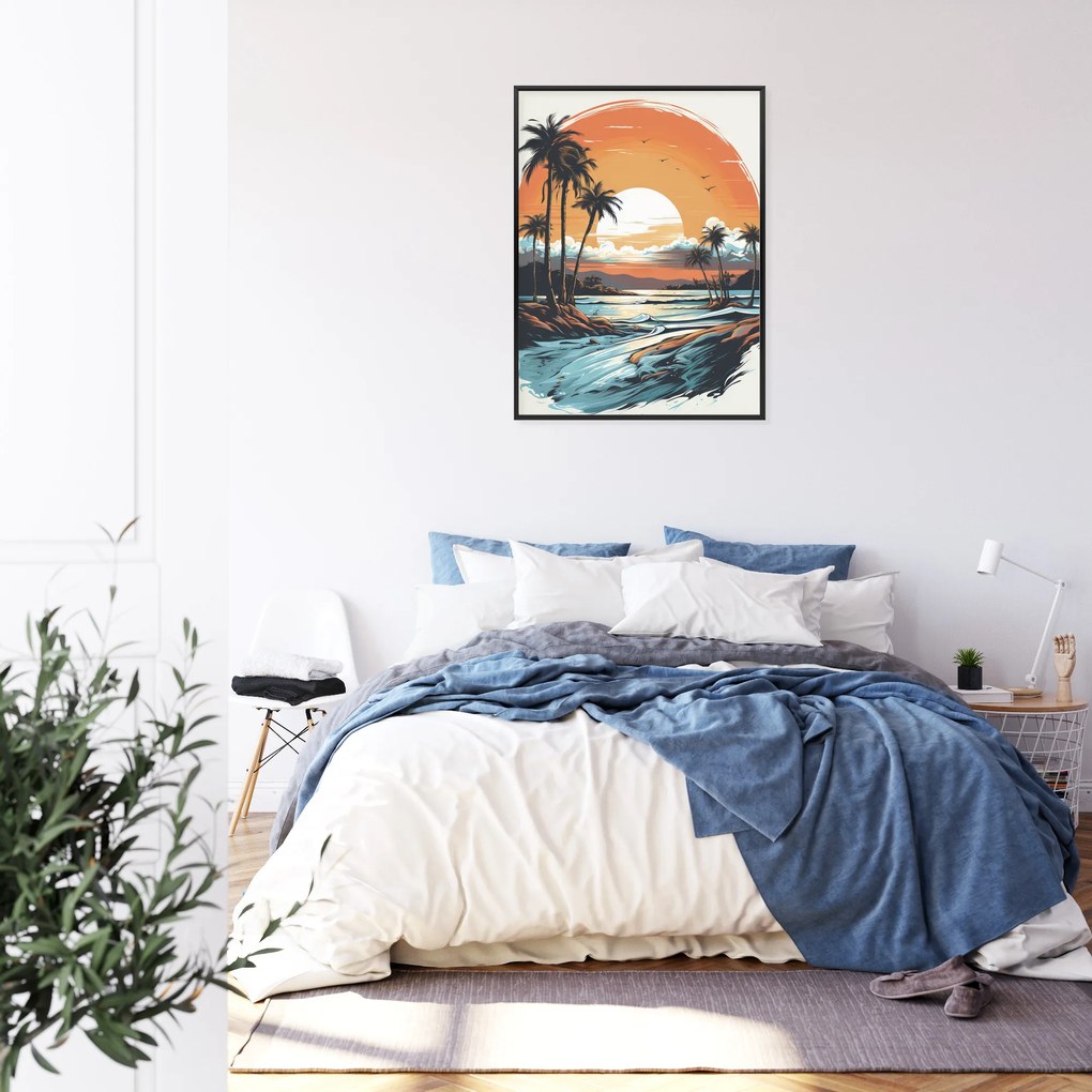 Naplemente pálmafákkal poszter - 30x40 cm, Ezüst paszpartuval