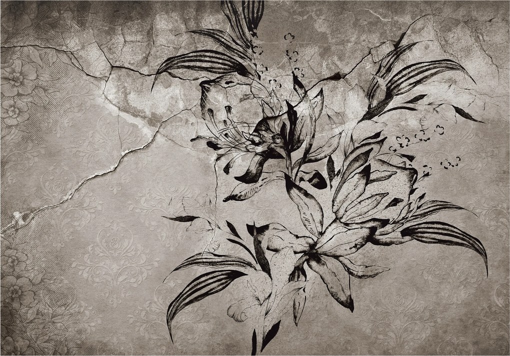 Flizelin fotótapéta Virágok Fekete-Fehér Vintage a falon 368x254 +ragasztó