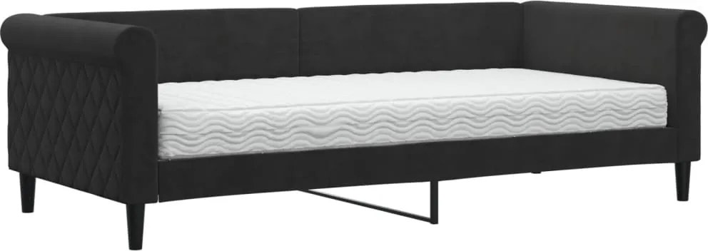 vidaXL fekete bársony heverő matraccal 90 x 200 cm