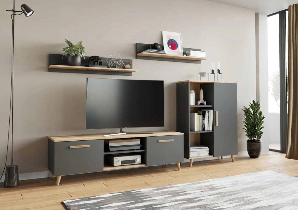 Bútor Oslo antracit komód szekrény rtv polc Per