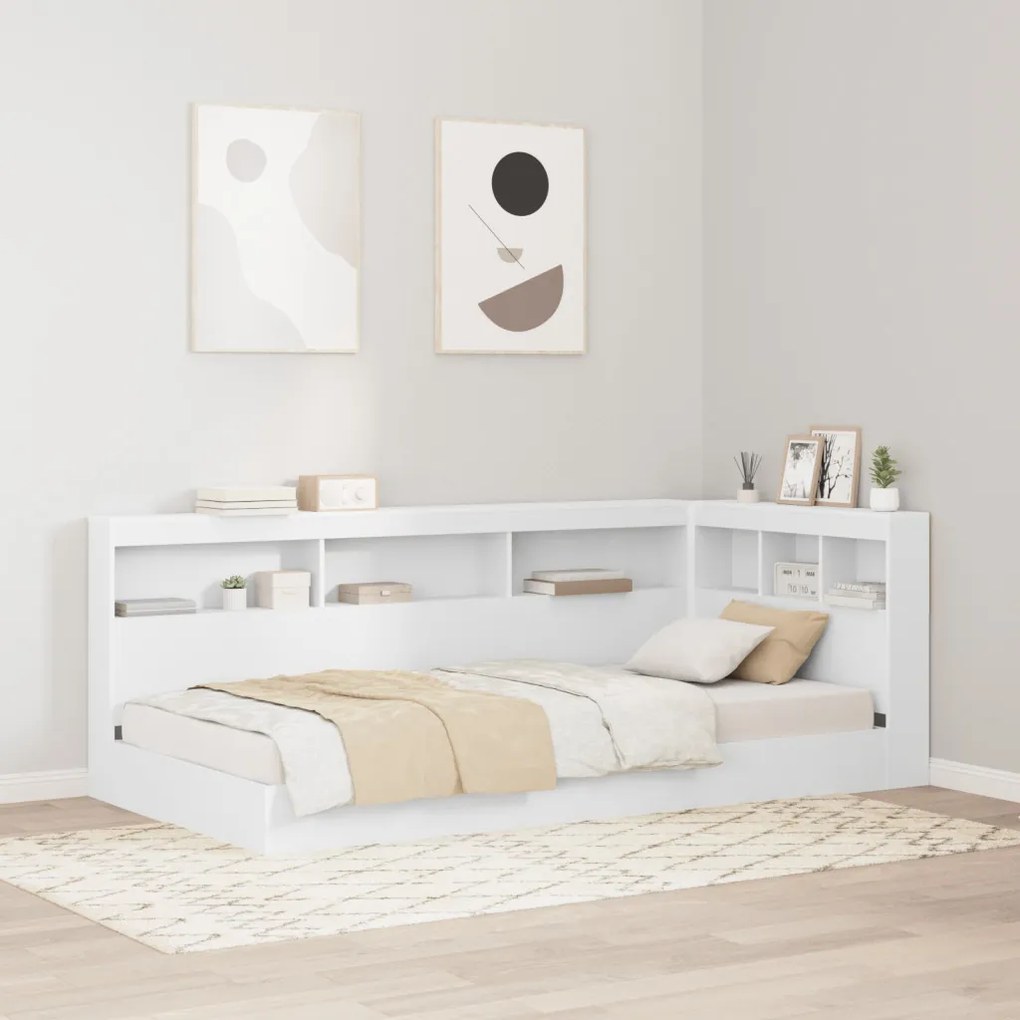 Könyvespolcos ágy Fehér 90x200 cm Mérnöki fa