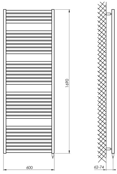 Aqualine - Fürdőszobai elektromos radiátor TONDI-E 800W/230V 169 cm matt fekete