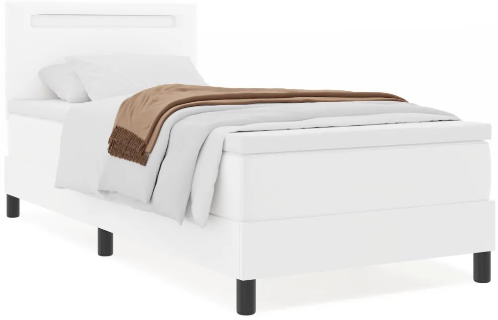 Boxspring Ágy Matraccal - Fehér 100x200 cm Műbőrből.