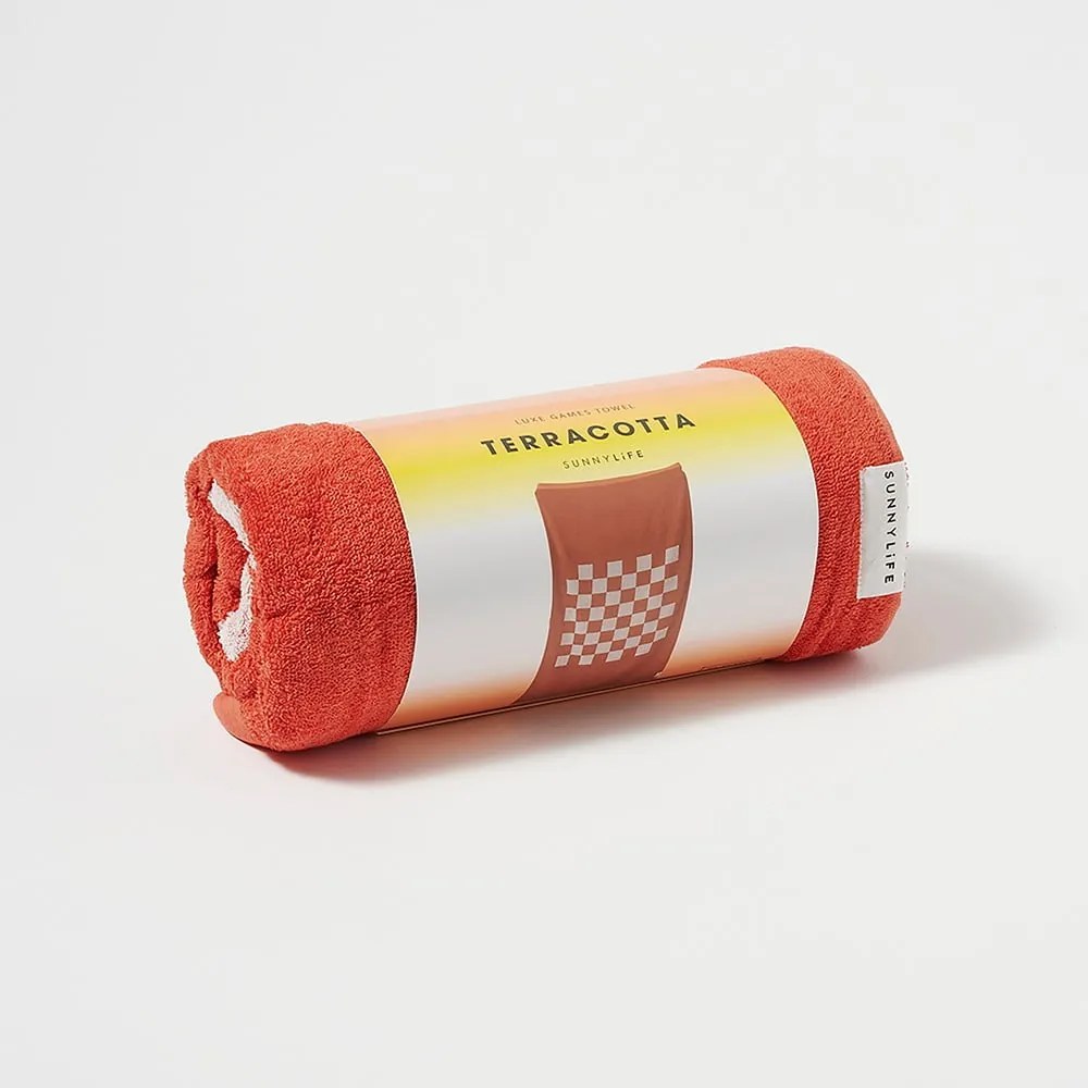 Luxe Games terrakotta narancssárga pamut strandtörülköző, 175 x 90 cm - Sunnylife