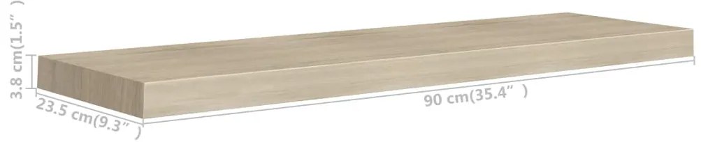 2 db kék MDF lebegő fali polc 90 x 23,5 x 3,8 cm