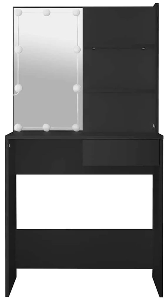 fekete fésülködőasztal LED-del 74,5 x 40 x 141 cm