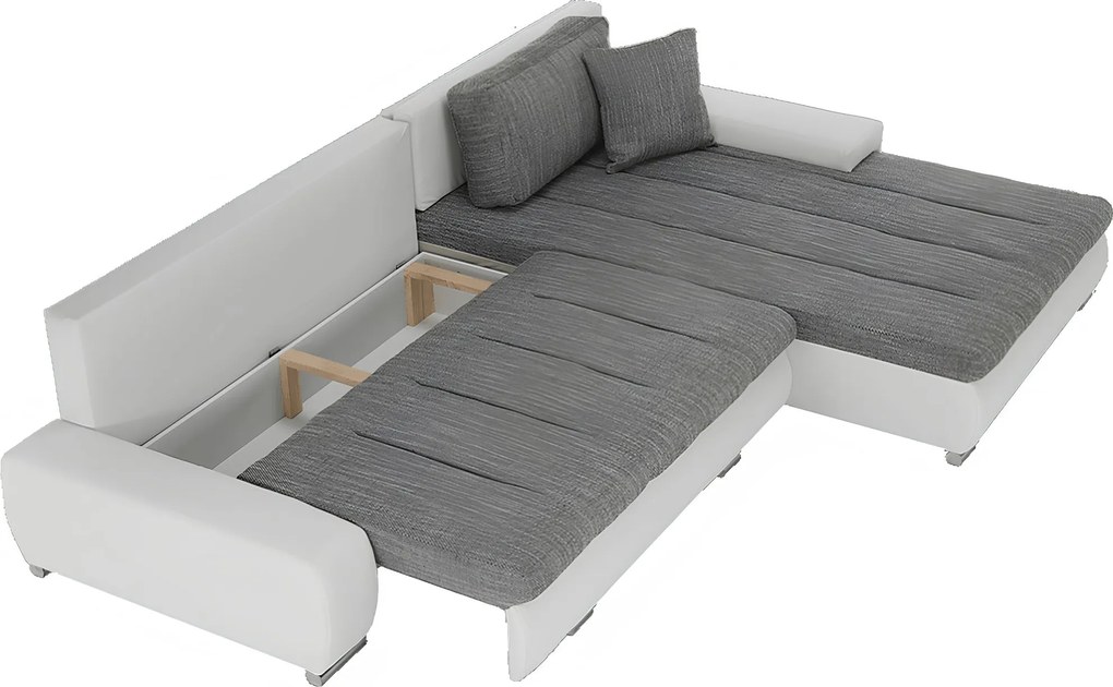 Ülőgarnitúra, műbőr fehér/szövet szürke melír, TONIKS