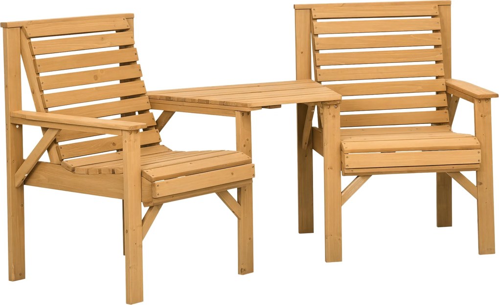 Outsunny 3 részes időjárásálló fenyő bistro szett – lamellás kialakítás, napernyőnyílással, barna | Aosom