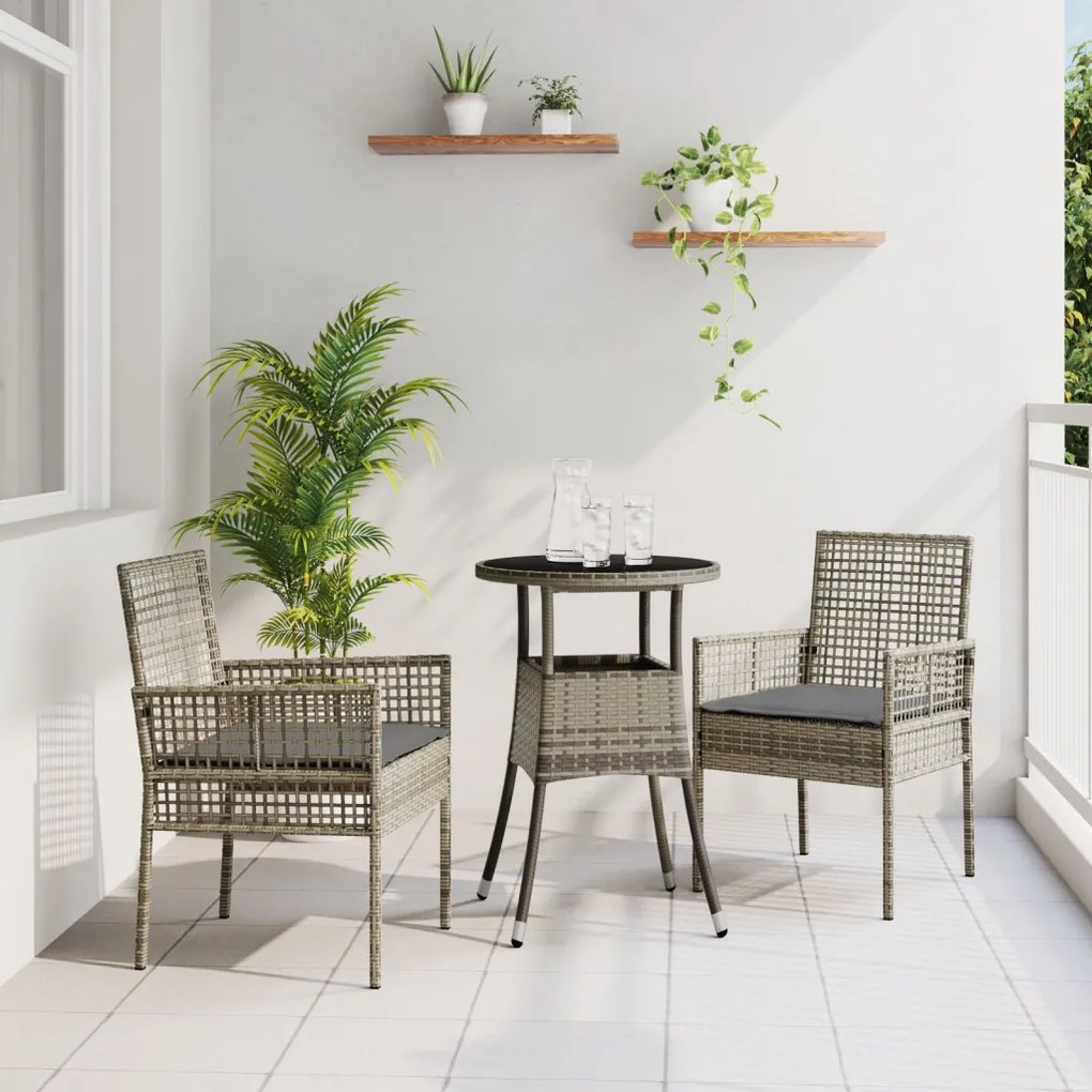 3 darabos Kerti Étkező Szett Szürke Poli Rattan