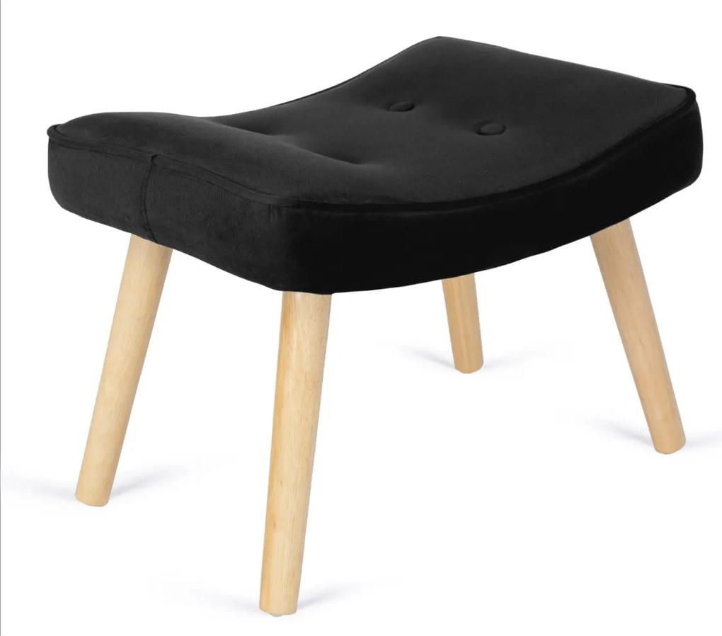 Pihenőfotel fekete színben, bársony kárpittal, lábtartóval LOZANO