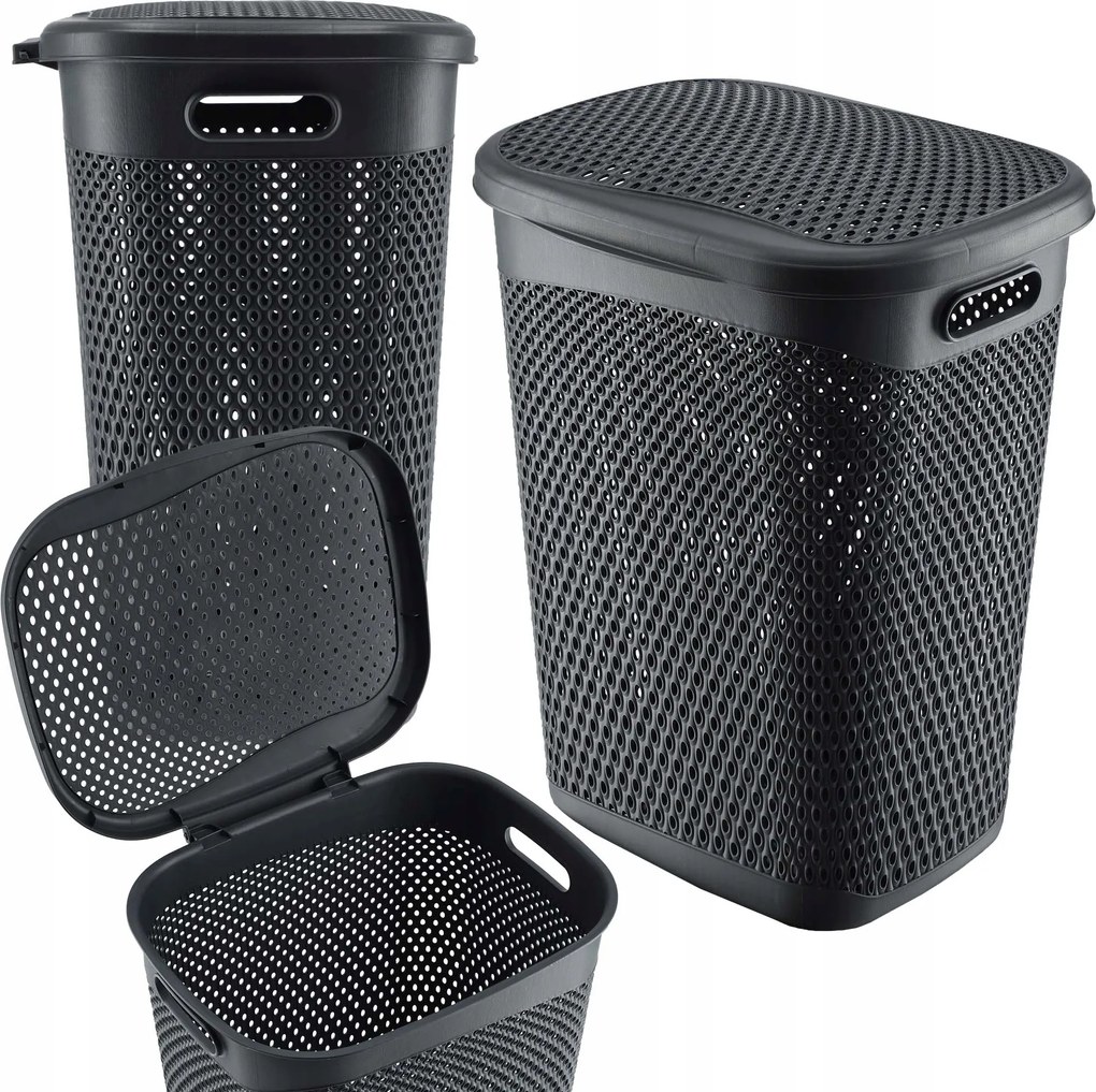 Szennyestartó Kosár Szennyestartó Fedéllel Műanyag Nagy 55L Szürke